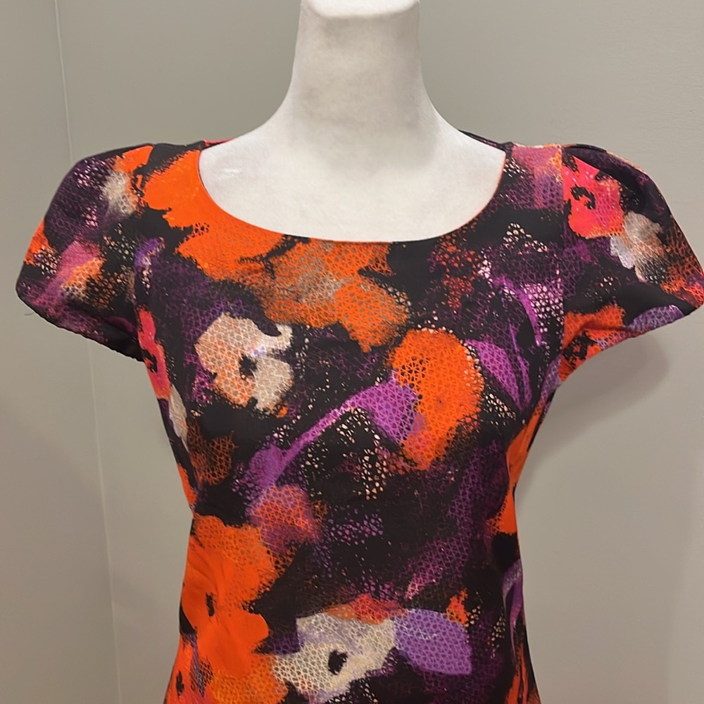 Milly Chloe Multicolor Floral Cap Sleeve Sheath Dress - Picture 3 of 8